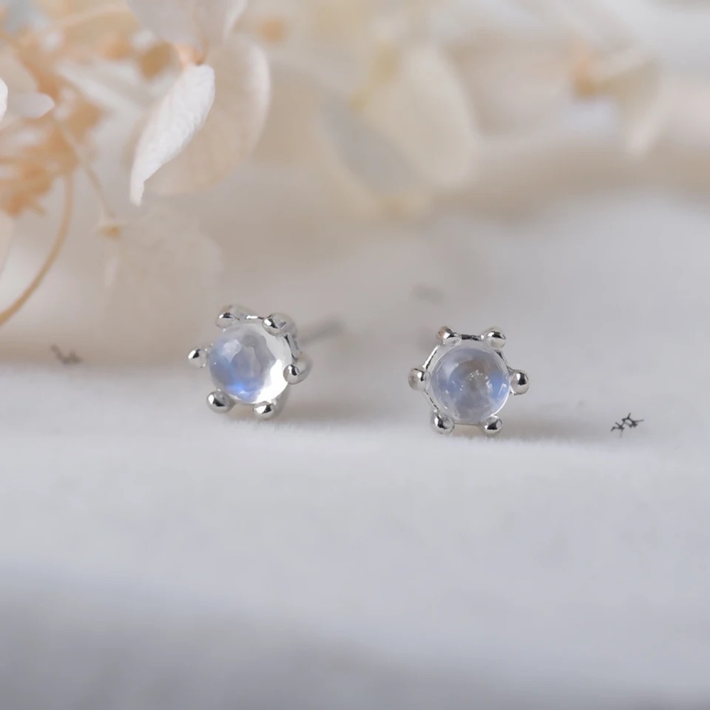 Authentic Natural Moonstone Ear Studs Sterling Silver, Natural Gemstone Earrings